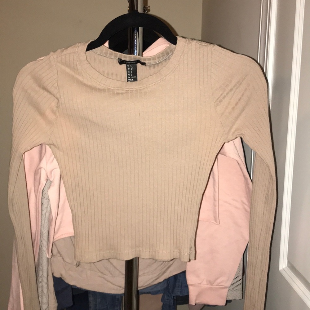 Forever 21 Tan Crop Sweater Womens